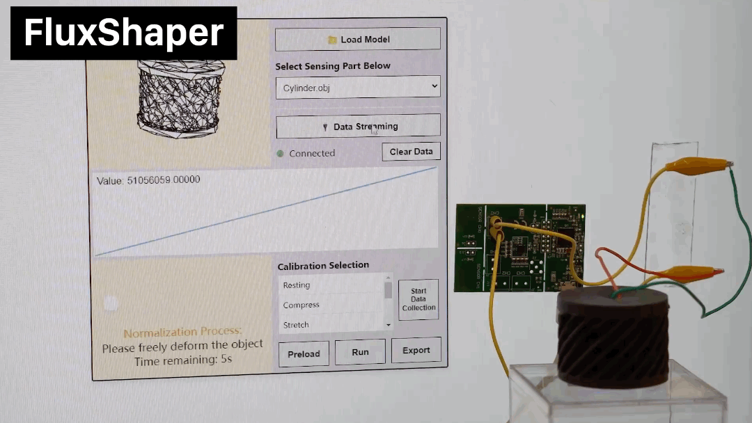 FluxLab: Creating 3D Printable Shape-Changing Devices with Integrated Deformation Sensing clip